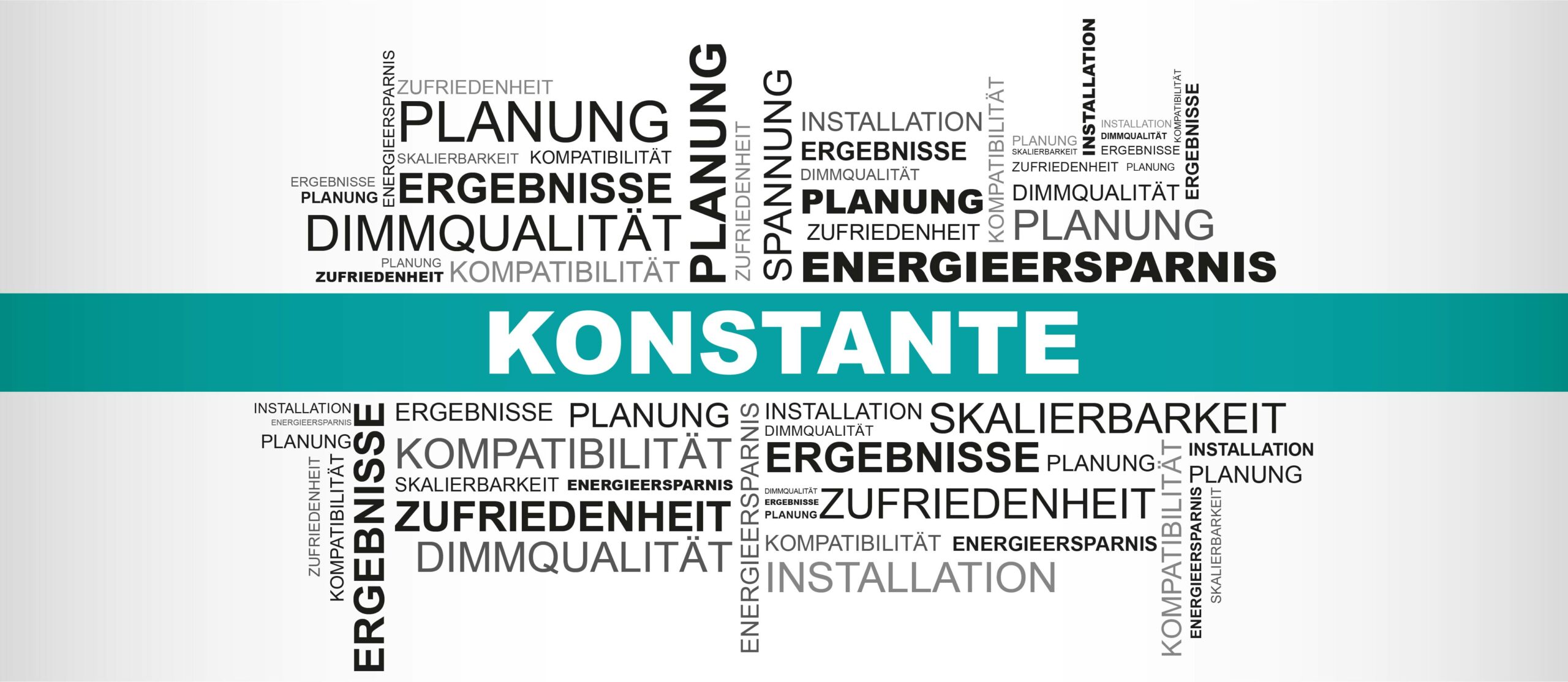 Eine Collage mit aussagekräftigen Begriffen zu ConstaLED